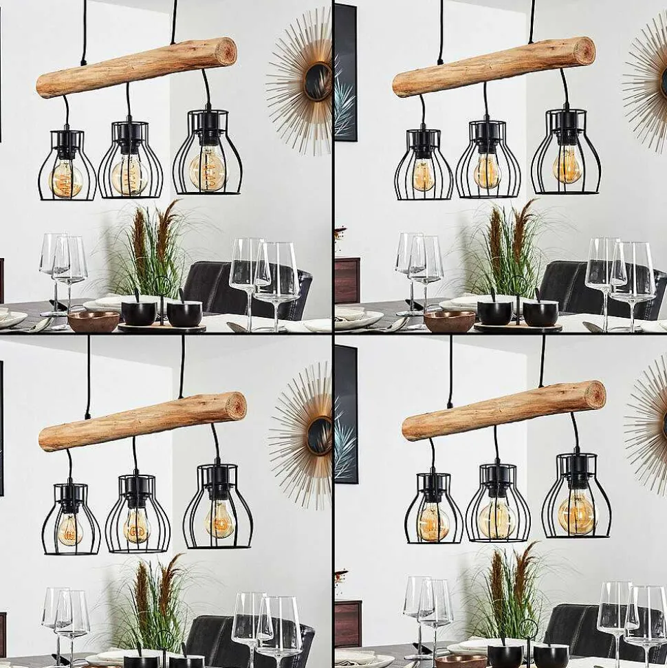 Suspension Gondo Brun, Noir, 3 Lumieres