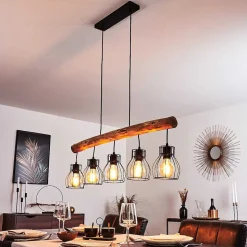 Suspension Gondo Brun, Noir, 5 Lumieres