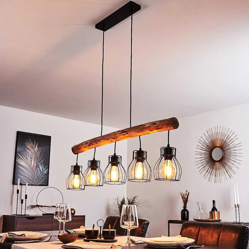 Suspension Gondo Brun, Noir, 5 Lumieres