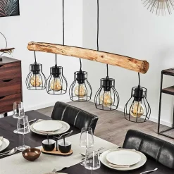 Suspension Gondo Brun, Noir, 5 Lumieres