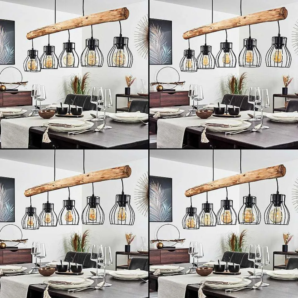 Suspension Gondo Brun, Noir, 5 Lumieres