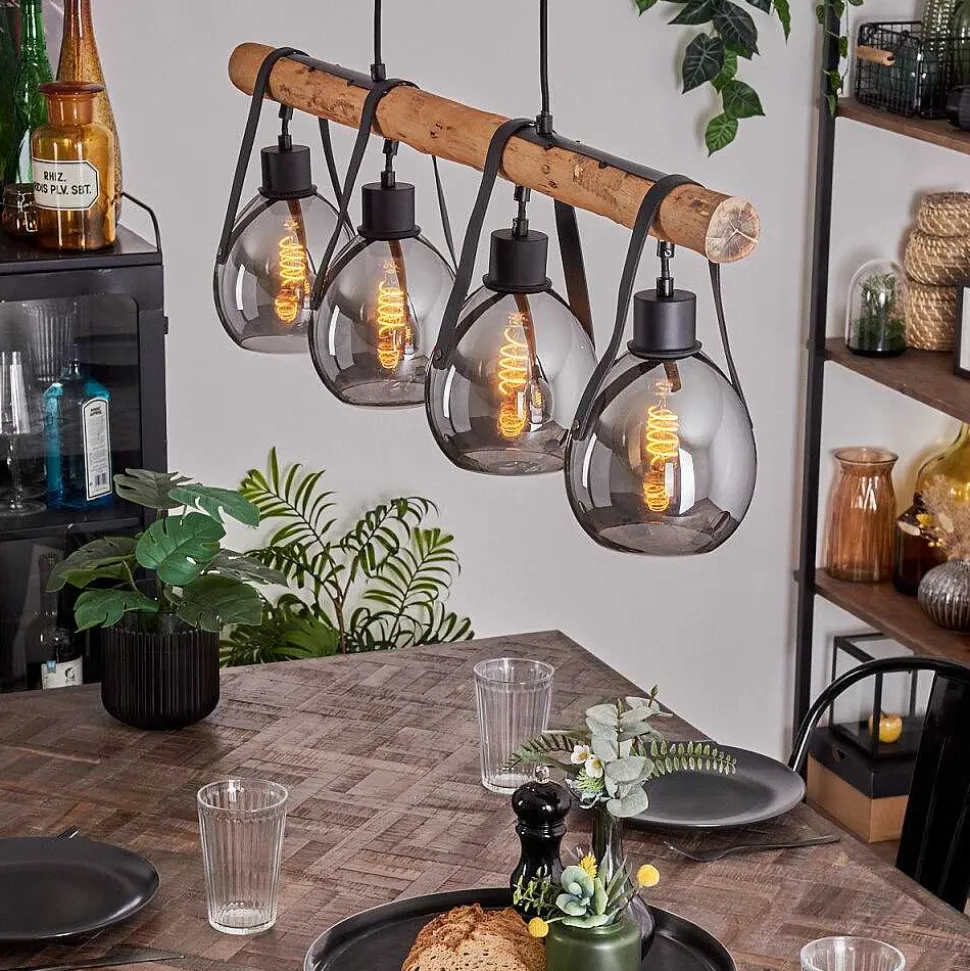 Suspension Hocker Ecru, Noir, 4 Lumieres