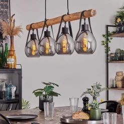 Suspension Hocker Ecru, Noir, 4 Lumieres