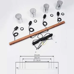 Suspension Hunouri Bois Fonce, Noir, 4 Lumieres