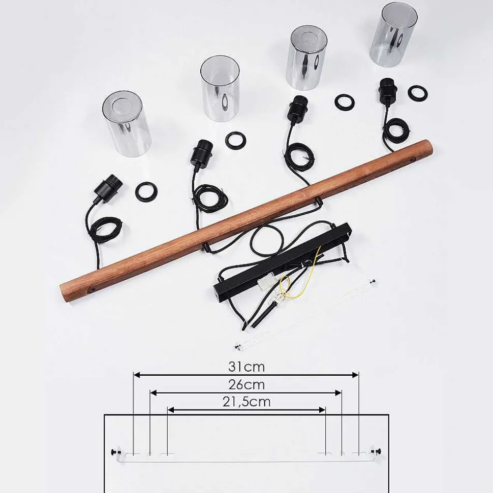 Suspension Hunouri Bois Fonce, Noir, 4 Lumieres