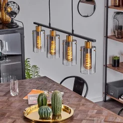 Suspension Hunouri Noir, 4 Lumieres