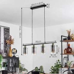 Suspension Hunouri Noir, 4 Lumieres