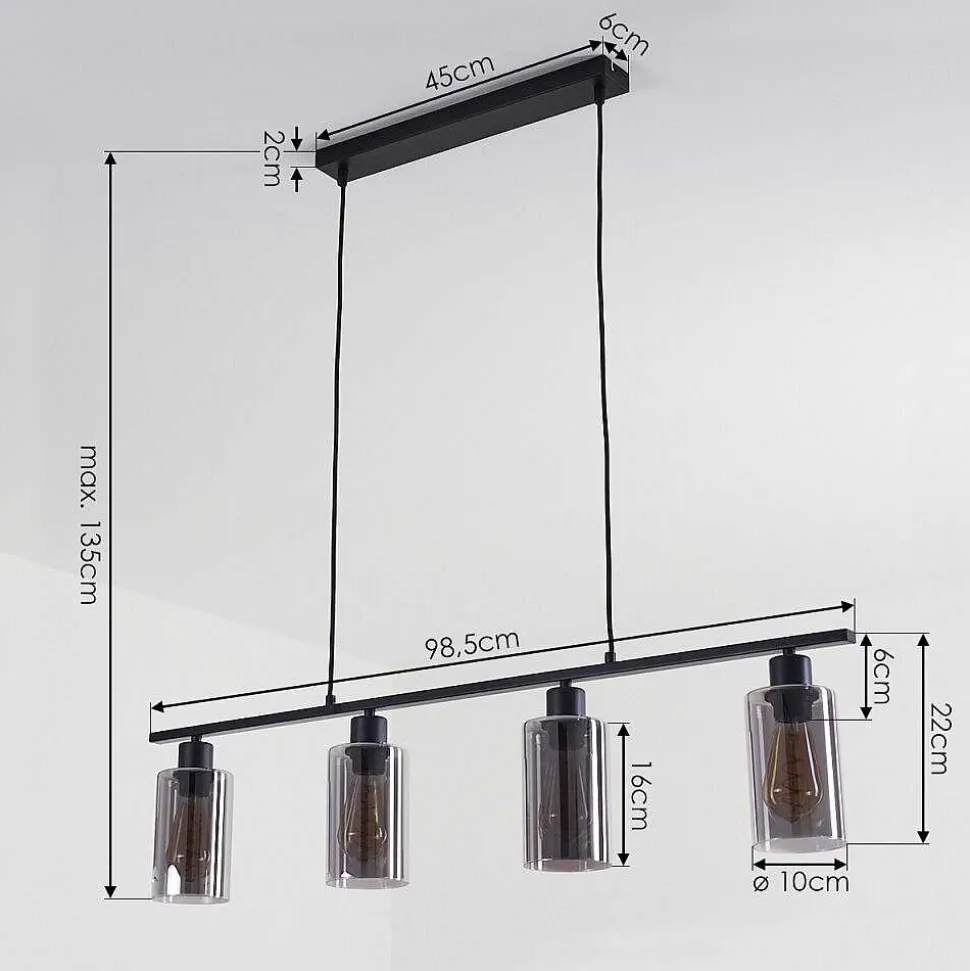 Suspension Hunouri Noir, 4 Lumieres