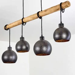Suspension Imana Bois Clair, Noir, 4 Lumieres