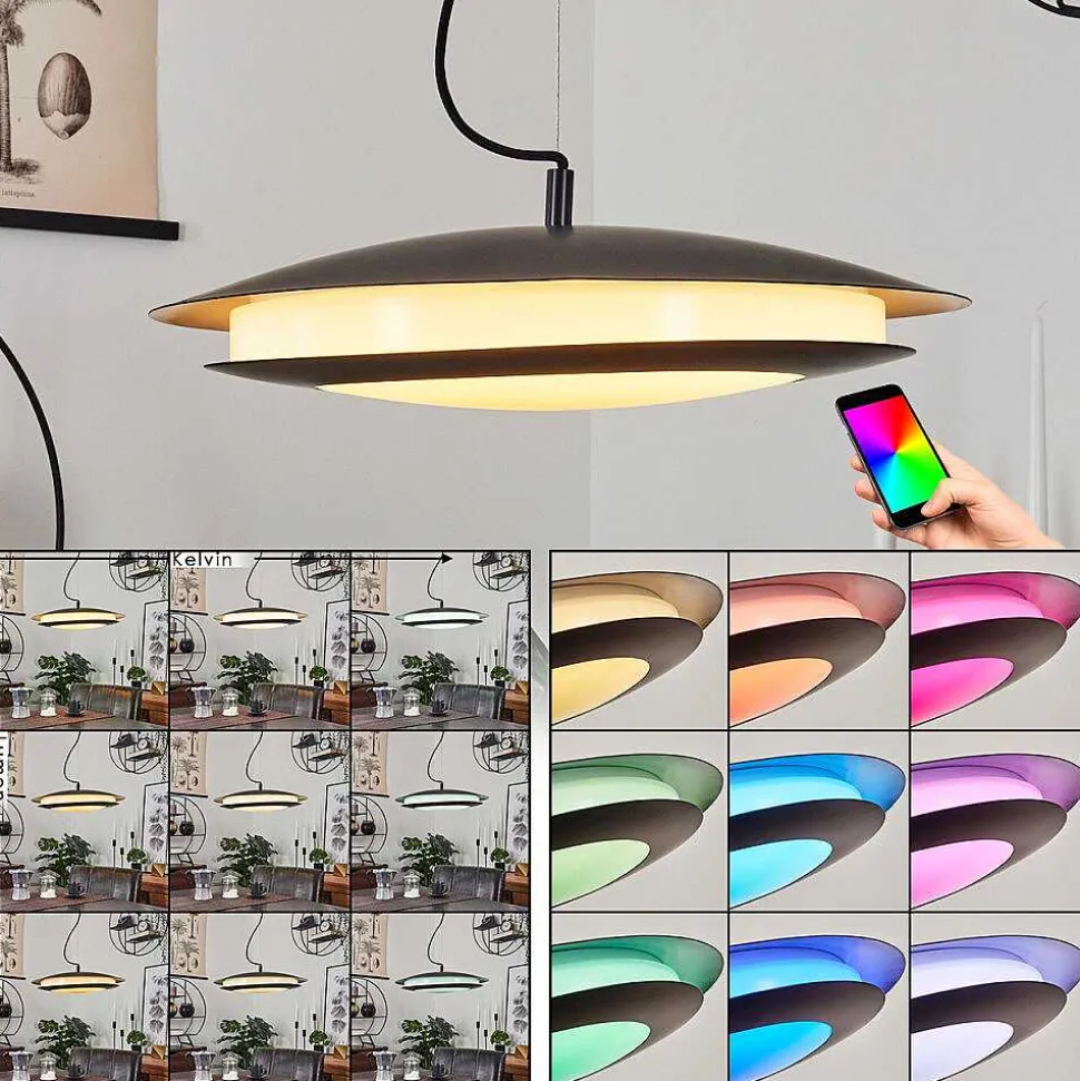 Suspension Ittingen Led Noir, 1 Lumiere, Changeur De Couleurs