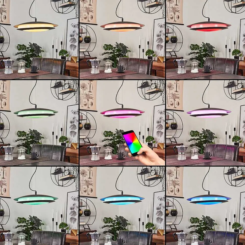 Suspension Ittingen Led Noir, 1 Lumiere, Changeur De Couleurs