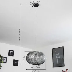 Suspension Kemer Noir, Argente, 1 Lumiere