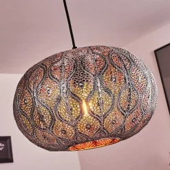 Suspension Kemer Noir, Argente, 1 Lumiere