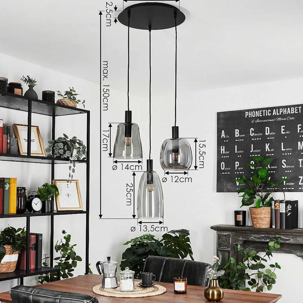 Suspension Kenong Noir, 3 Lumieres