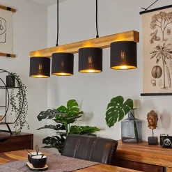 Suspension Malimea Ecru, Noir, 4 Lumieres