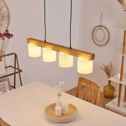 Suspension Malimea Ecru, Noir, 4 Lumieres