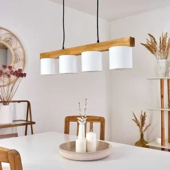 Suspension Malimea Ecru, Noir, 4 Lumieres