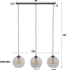 Suspension Minhe Argent Oxyde, 3 Lumieres