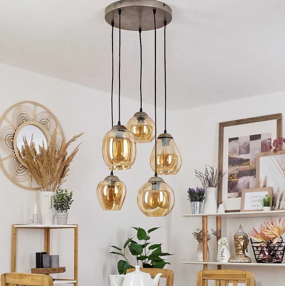 Suspension Nanami Argent Oxyde, Or, 5 Lumieres