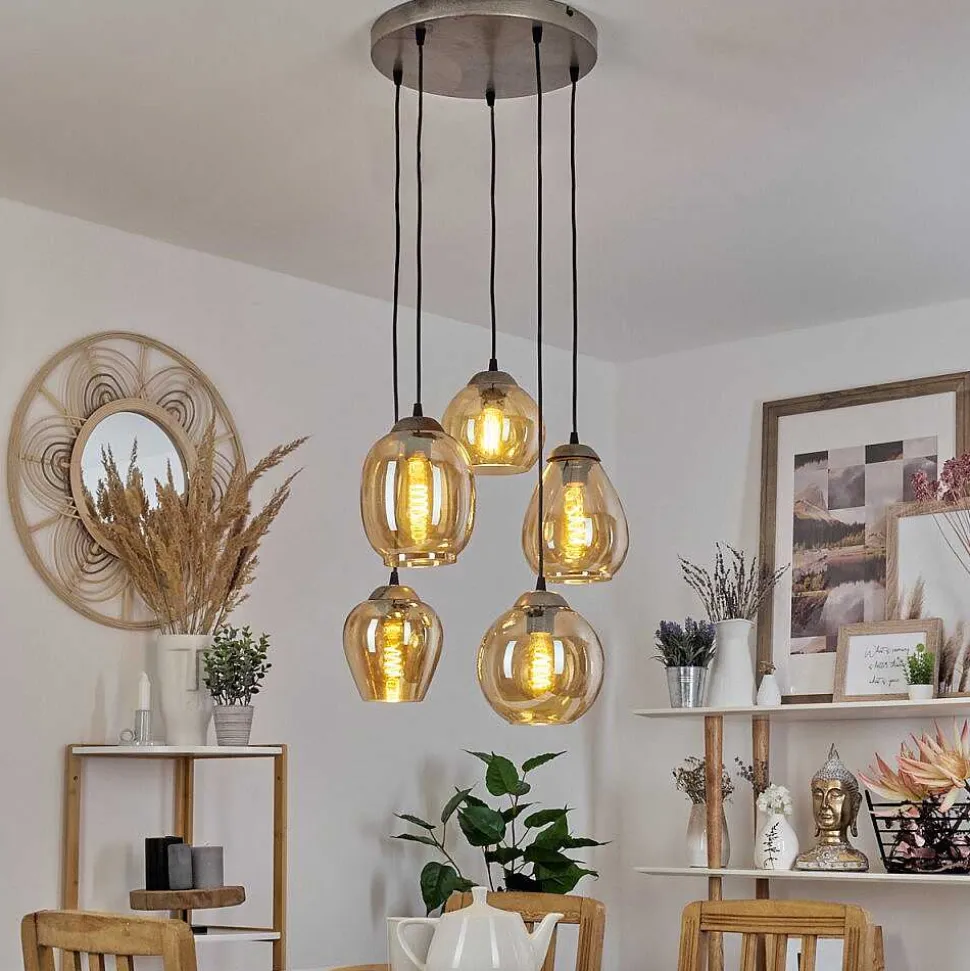 Suspension Nanami Argent Oxyde, Or, 5 Lumieres