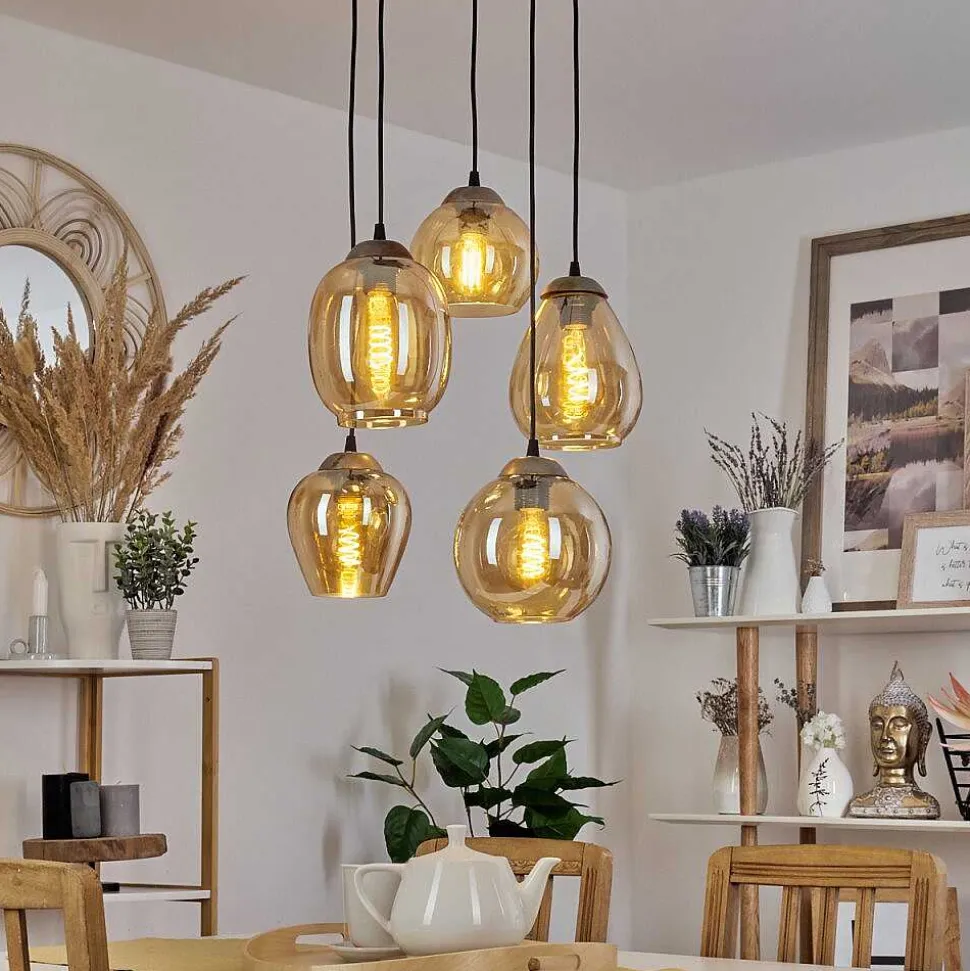 Suspension Nanami Argent Oxyde, Or, 5 Lumieres