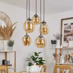 Suspension Nanami Argent Oxyde, Or, 5 Lumieres