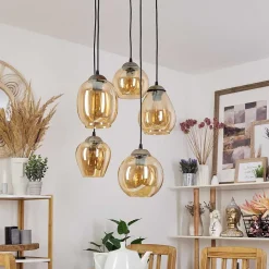 Suspension Nanami Argent Oxyde, Or, 5 Lumieres