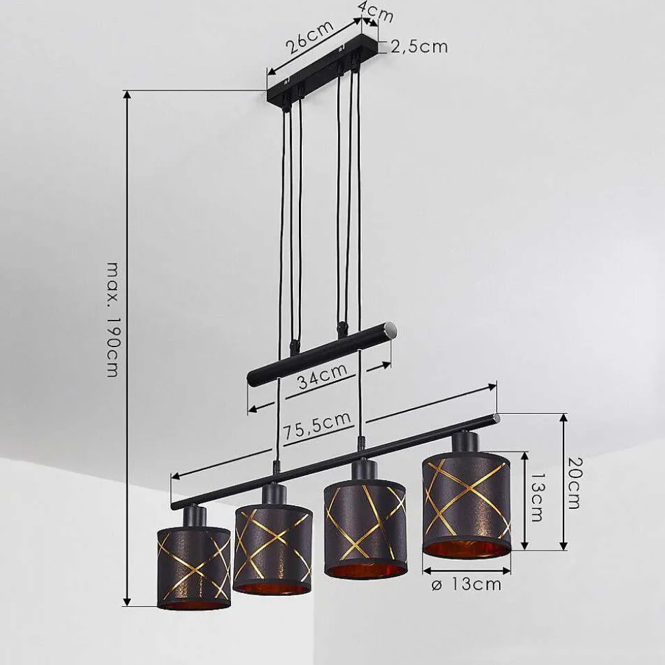 Suspension Opatija Noir, 4 Lumieres