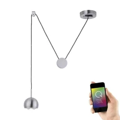 Suspension Paul Neuhaus Q-Adam Led Acier Inoxydable, 1 Lumiere, Telecommandes, Changeur De Couleurs