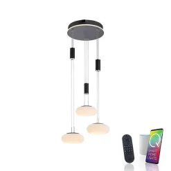 Suspension Paul Neuhaus Q-Etienne Led Noir, 3 Lumieres, Telecommandes