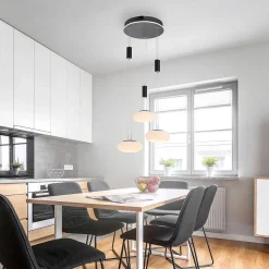 Suspension Paul Neuhaus Q-Etienne Led Noir, 3 Lumieres, Telecommandes