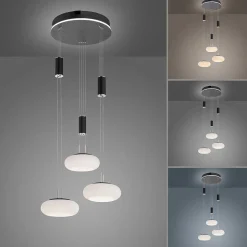 Suspension Paul Neuhaus Q-Etienne Led Noir, 3 Lumieres, Telecommandes