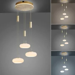 Suspension Paul Neuhaus Q-Etienne Led Laiton, 3 Lumieres, Telecommandes