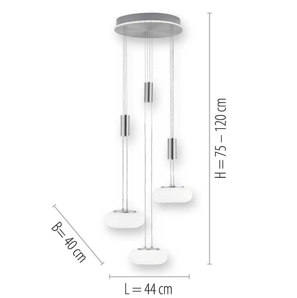 Suspension Paul-Neuhaus Q-Etienne Led Acier Brosse, 4 Lumieres, Telecommandes