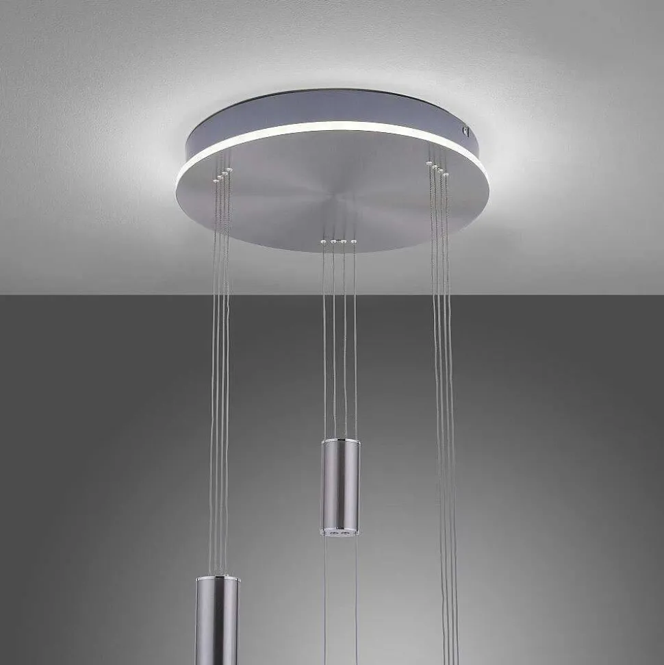 Suspension Paul-Neuhaus Q-Etienne Led Acier Brosse, 4 Lumieres, Telecommandes