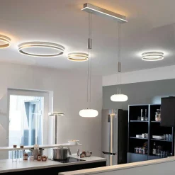 Suspension Paul-Neuhaus Q-Etienne Led Acier Brosse, 3 Lumieres, Telecommandes