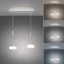 Suspension Paul-Neuhaus Q-Etienne Led Acier Brosse, 3 Lumieres, Telecommandes