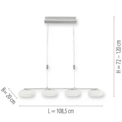 Suspension Paul-Neuhaus Q-Etienne Led Acier Brosse, 4 Lumieres, Telecommandes