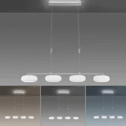 Suspension Paul-Neuhaus Q-Etienne Led Acier Brosse, 4 Lumieres, Telecommandes