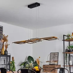 Suspension Pompu Led Bois Clair, Noir, 1 Lumiere