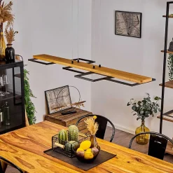 Suspension Pompu Led Bois Clair, Noir, 1 Lumiere