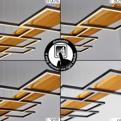 Suspension Pompu Led Bois Clair, Noir, 1 Lumiere