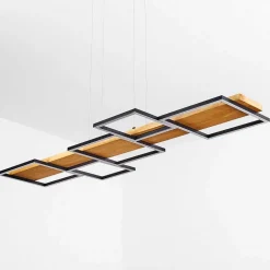 Suspension Pompu Led Bois Clair, Noir, 1 Lumiere