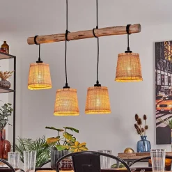 Suspension Soungou Ecru, Noir, 4 Lumieres