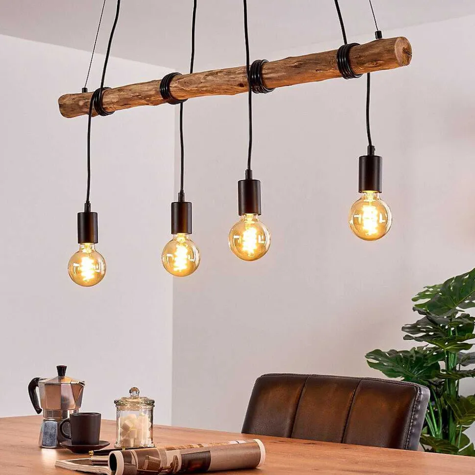 Suspension Tirana Brun, Noir, 4 Lumieres