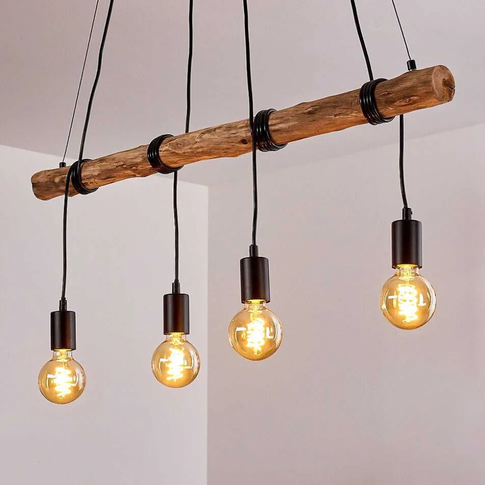 Suspension Tirana Brun, Noir, 4 Lumieres