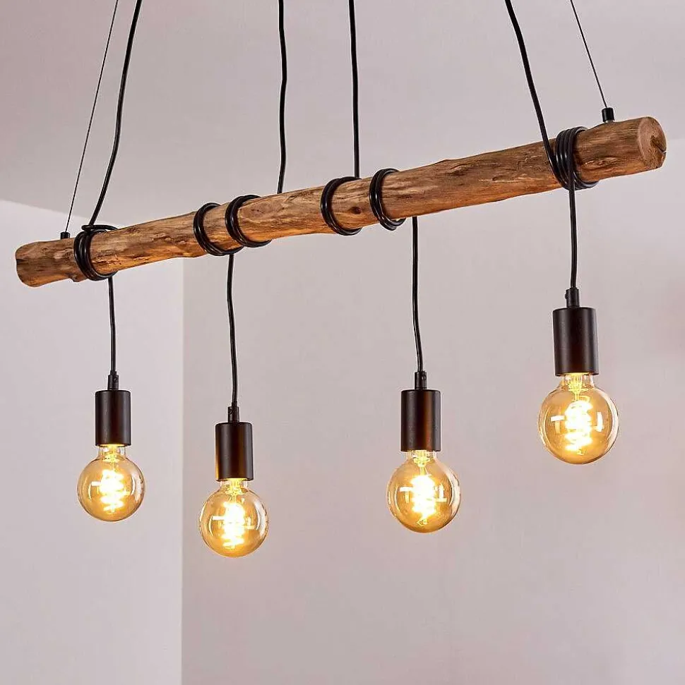 Suspension Tirana Brun, Noir, 4 Lumieres