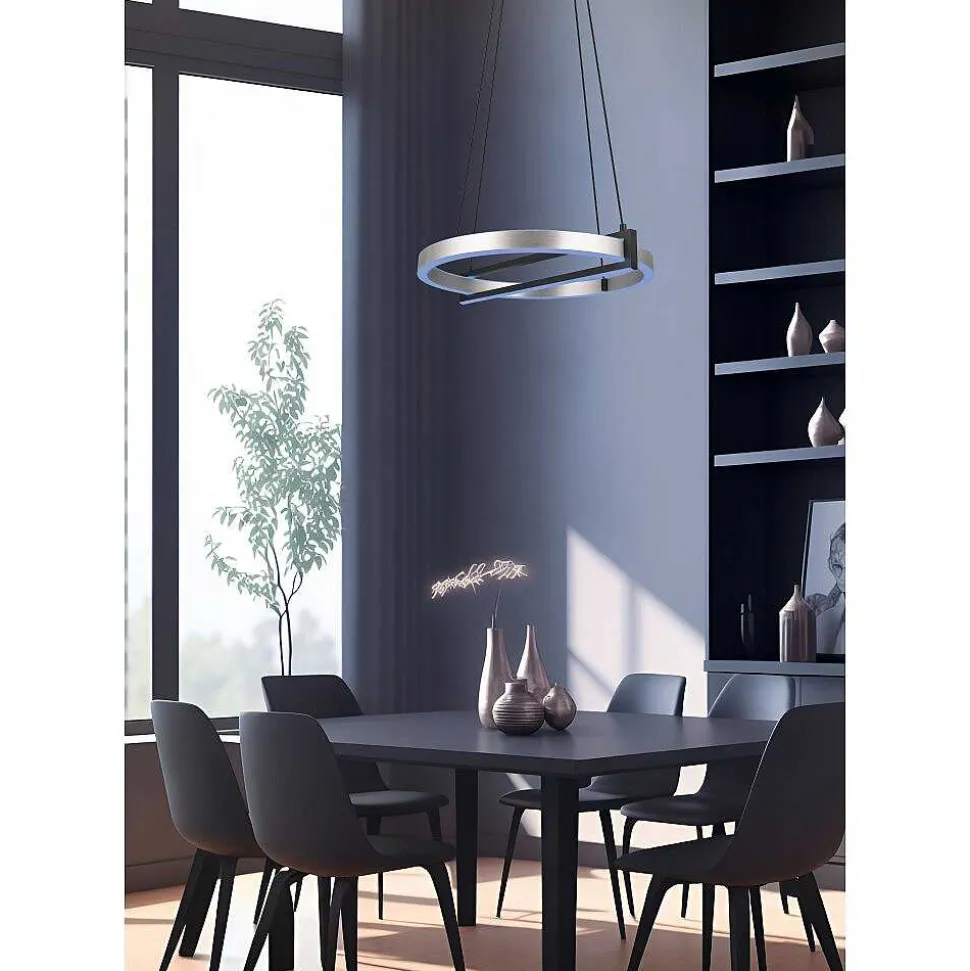 Suspension Trio Thompson Led Aluminium Brosse, 1 Lumiere, Telecommandes, Changeur De Couleurs