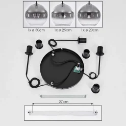 Suspension Verre 20 Cm, 25 Cm, 30Cm Koyoto Clair, Fume, 3 Lumieres