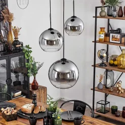 Suspension Verre 20 Cm, 25 Cm, 30Cm Koyoto Clair, Fume, 3 Lumieres